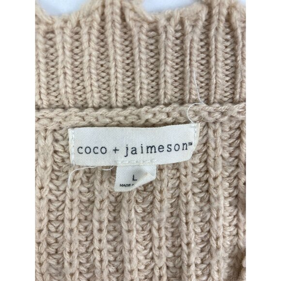 Coco + Jaimeson Women's L Beige V-Neck Crop Raw Edge Sweater - Picture 3 of 3